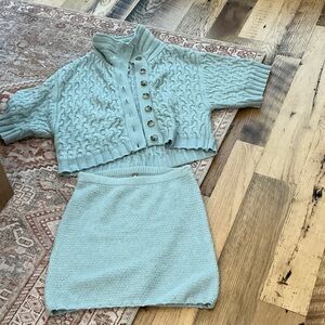 Free People Light Blue Cable Knit Sweater Set